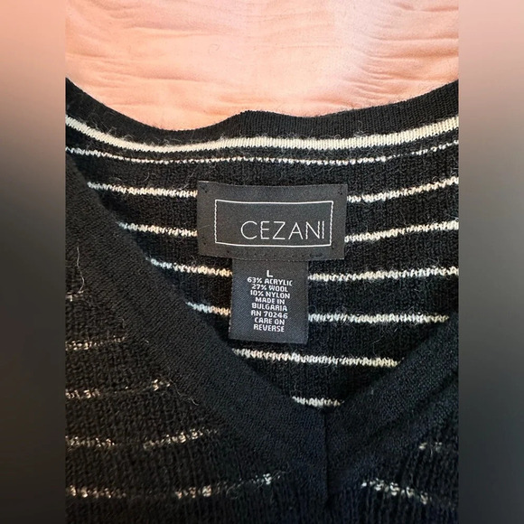 Cezani Mens V Neck Long Sleeve Knit Sweater L Black Tan Wool Neutral SZ L #1437 - Picture 3 of 5